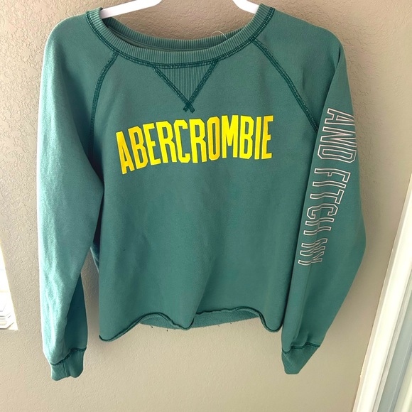 Abercrombie & Fitch Sage Green and yellow Crew Beck Pullover Sweatshirt - Picture 1 of 4